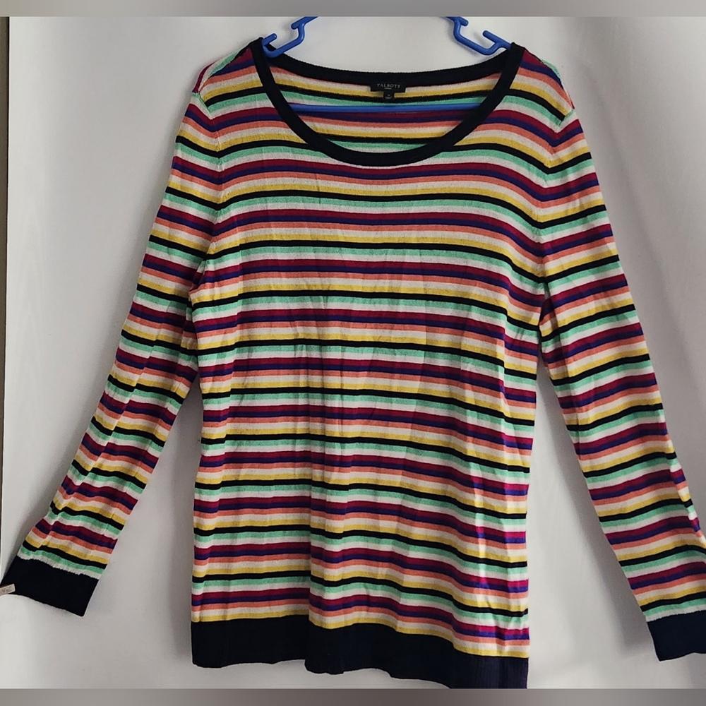 Talbots Womens Long Sleeve Pullover Colorful Horizontal Striped Sweater Size X